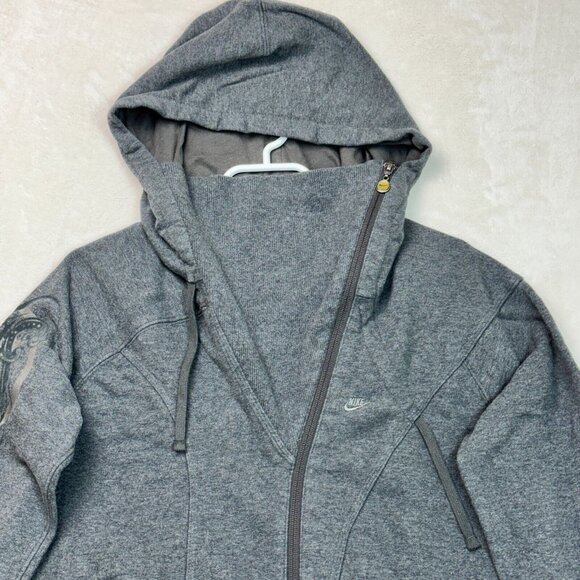 Nike Asymmetrical Cape Hoodie Gray Sweatshirt Full Zip Women's Size M - Picture 3 of 15